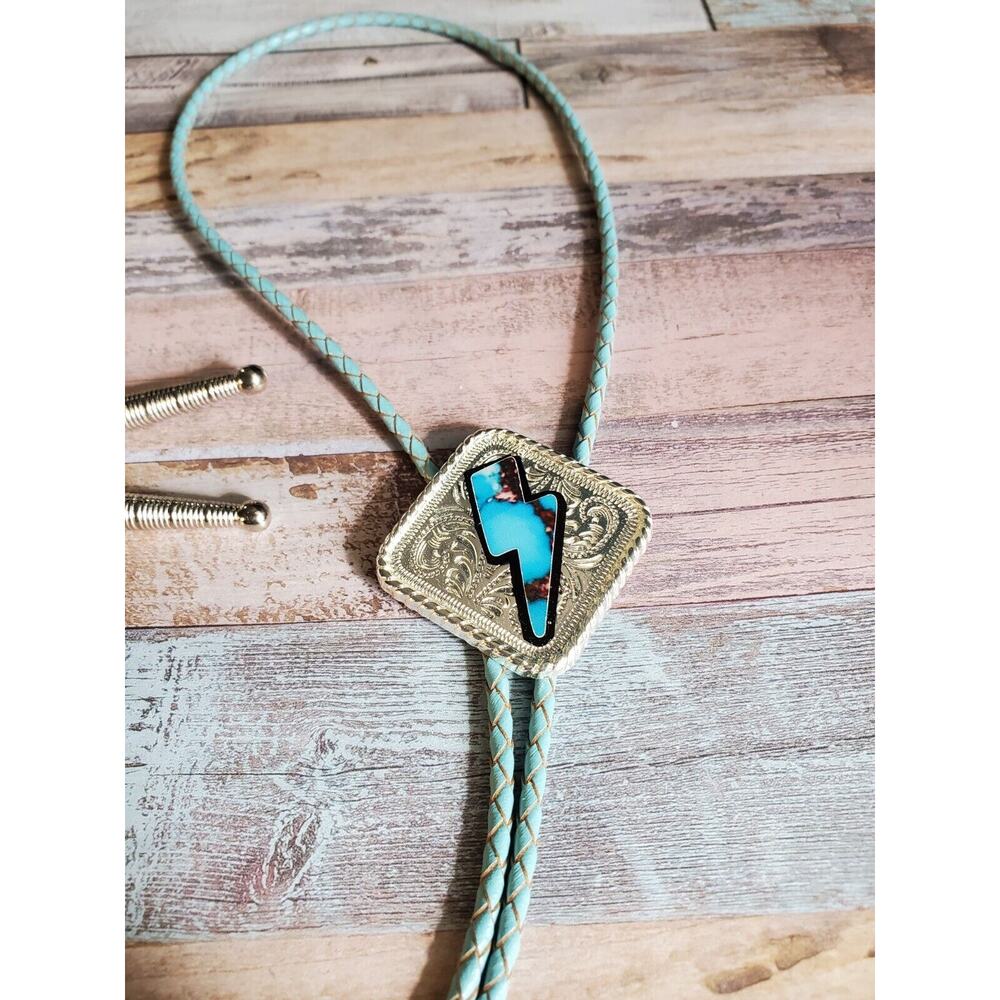 Handmade Unique wearable art Bolo Tie necklace, Bolo tie unisex Lighting Bolt